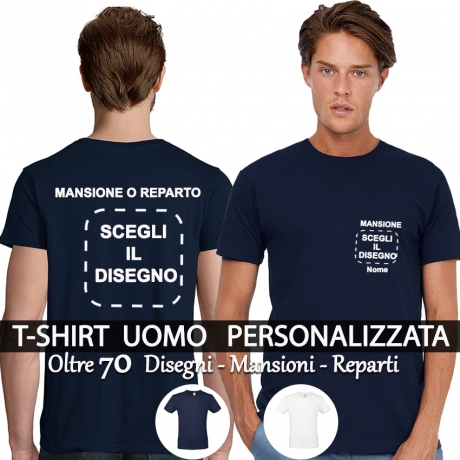 T-shirt da uomo mezza manica varie mansioni e reparti - personalizzata fronte/retro con proprio nome e Immagine a scelta