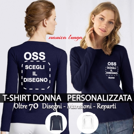 T-shirt da donna manica lunga varie mansioni e reparti - personalizzata fronte/retro con proprio nome e Immagine a scelta